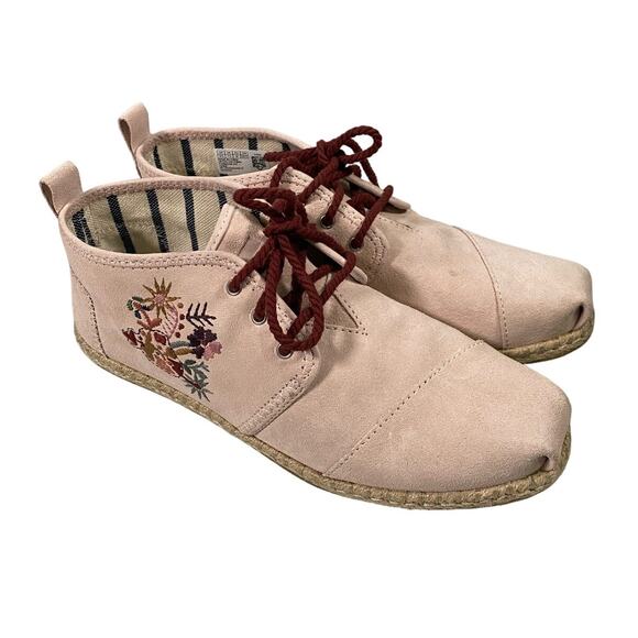 Toms Women's Bota Floral Embroider Blush Suede Booties Shoes Size 9.5 - Picture 1 of 8